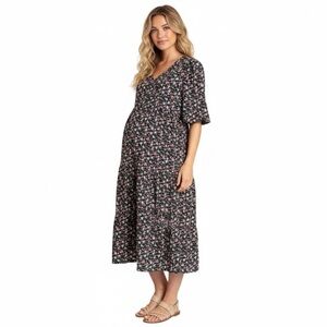 MAX Women’s Black Floral Maternity Midi Dress Medium
